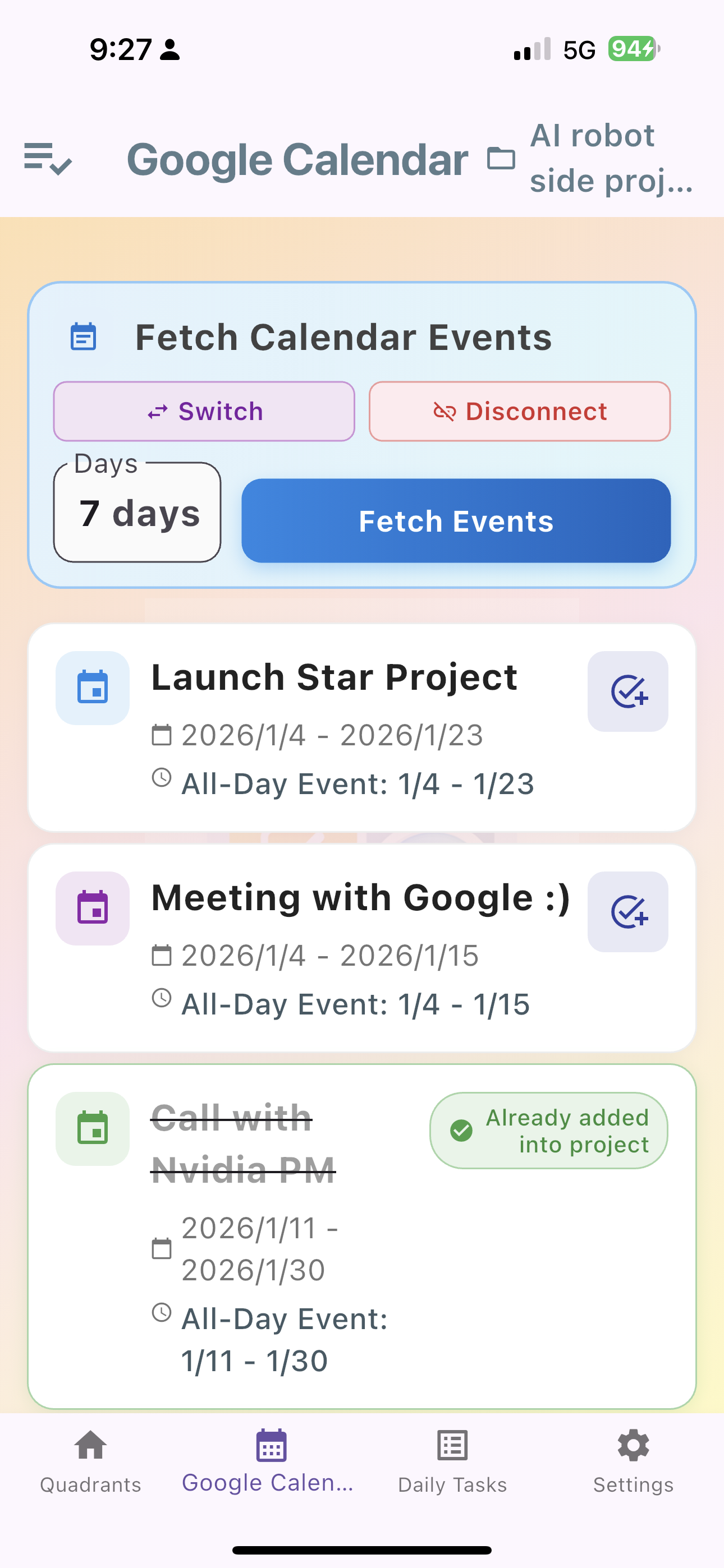 Google Calendar synchronization